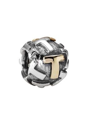 Pandora two tone silver and gold alphabet charm T